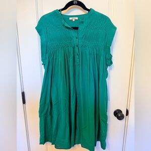 Madewell Vivid Emerald Embroidered Pleated Mini Dress Medium